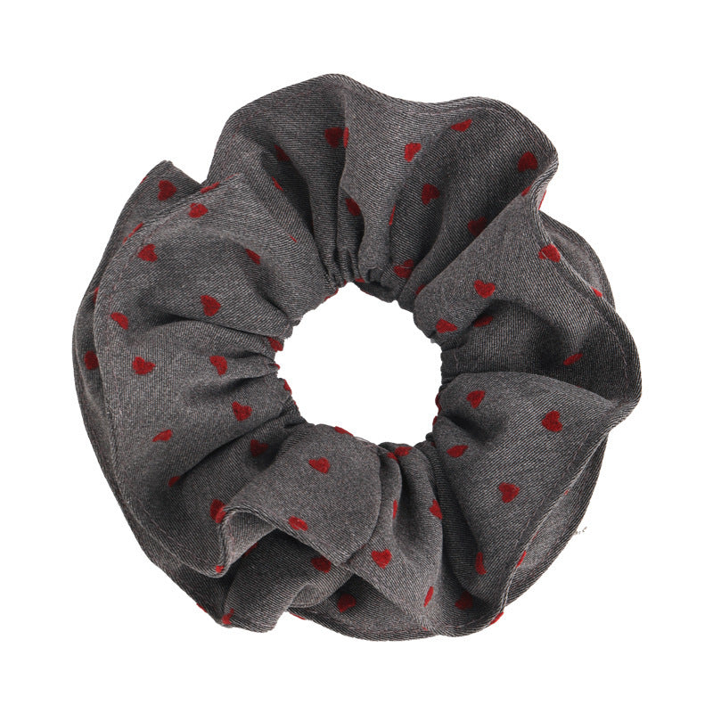 E廠-秋冬紅色波點愛心印花肥腸圈髮圈甜美時尚韓版灰色系溫柔復古髮繩「27665」25.11-2