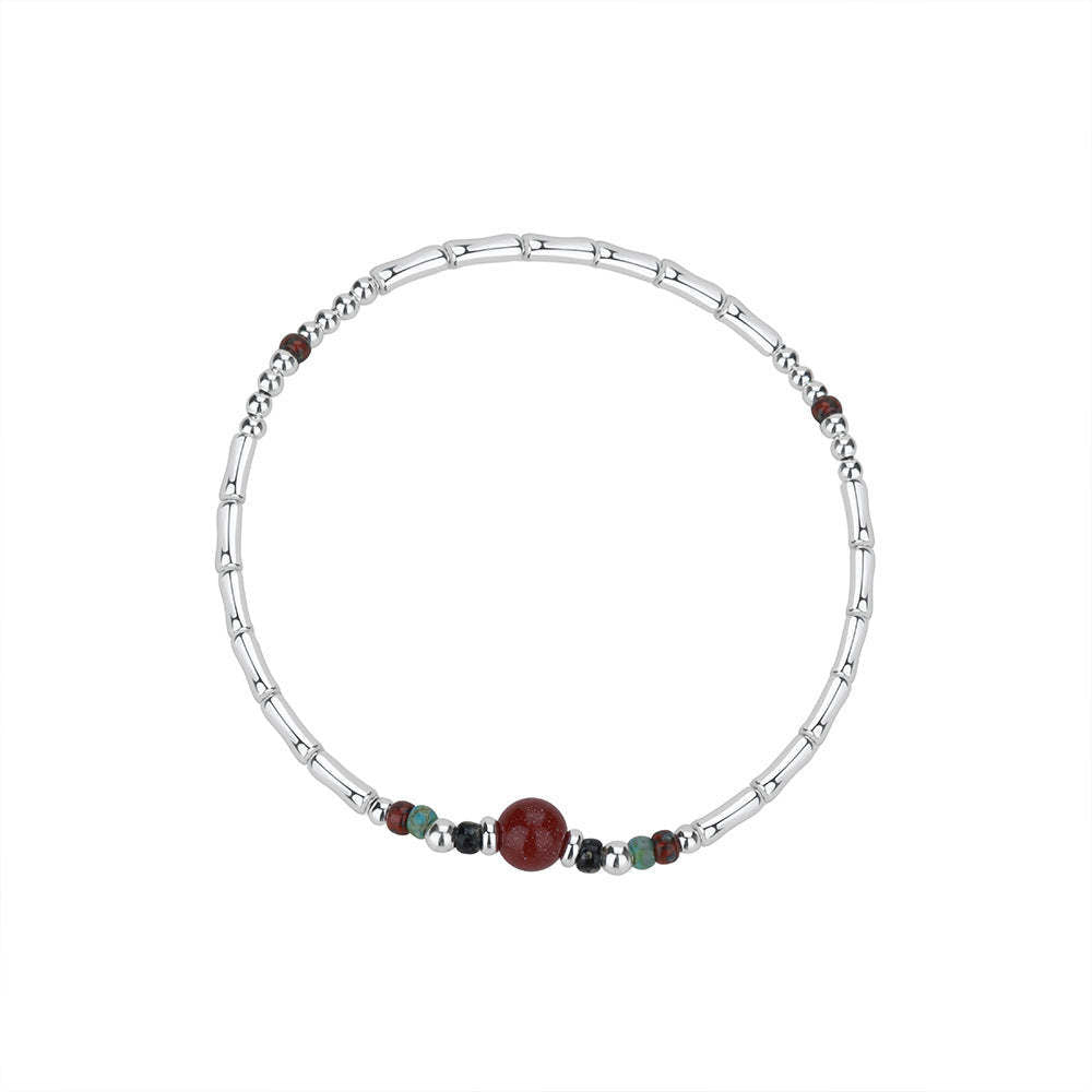 D廠-純銀S925硃砂竹節手鍊女新中式復古文藝甜美簡約溫柔手飾「YC4035SL_2」25.12-3