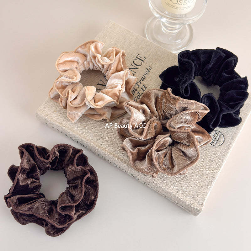 E廠-氣質絲絨木耳邊雙層大腸髮圈女扎頭髮繩低丸子頭繩皮筋髮飾秋冬「26173」25.11-1