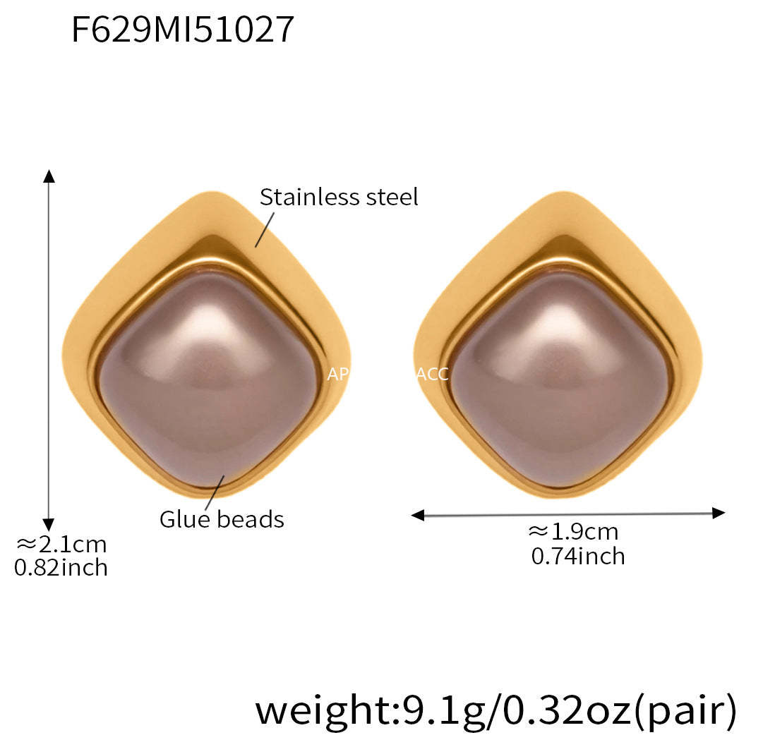 B廠-不鏽鋼幾何異形灰色仿珍珠耳釘小眾設計新款耳飾鍍18k真金「F629」25.10-5