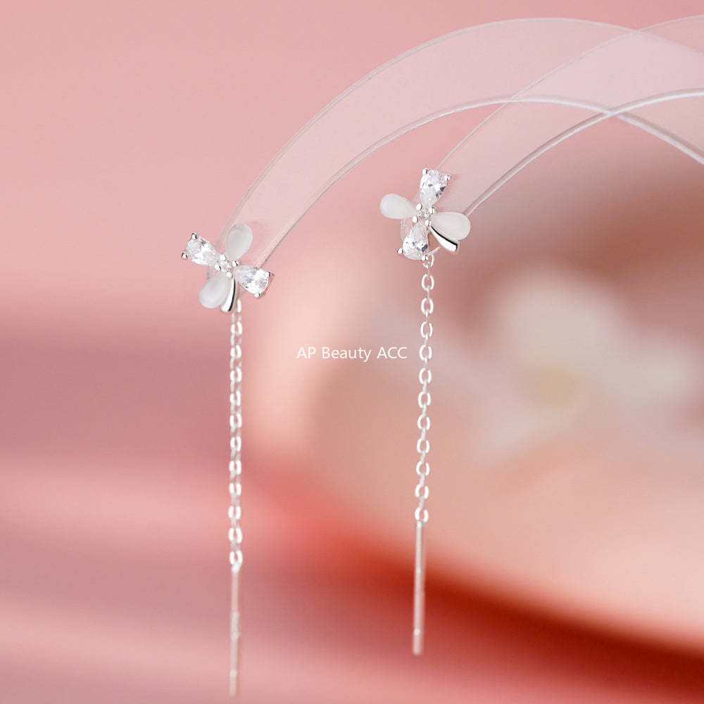 D廠-S925純銀貓眼四葉花流蘇耳線精美輕奢款幸運甜美顯臉瘦耳飾「YC2678E_1」25.12-1