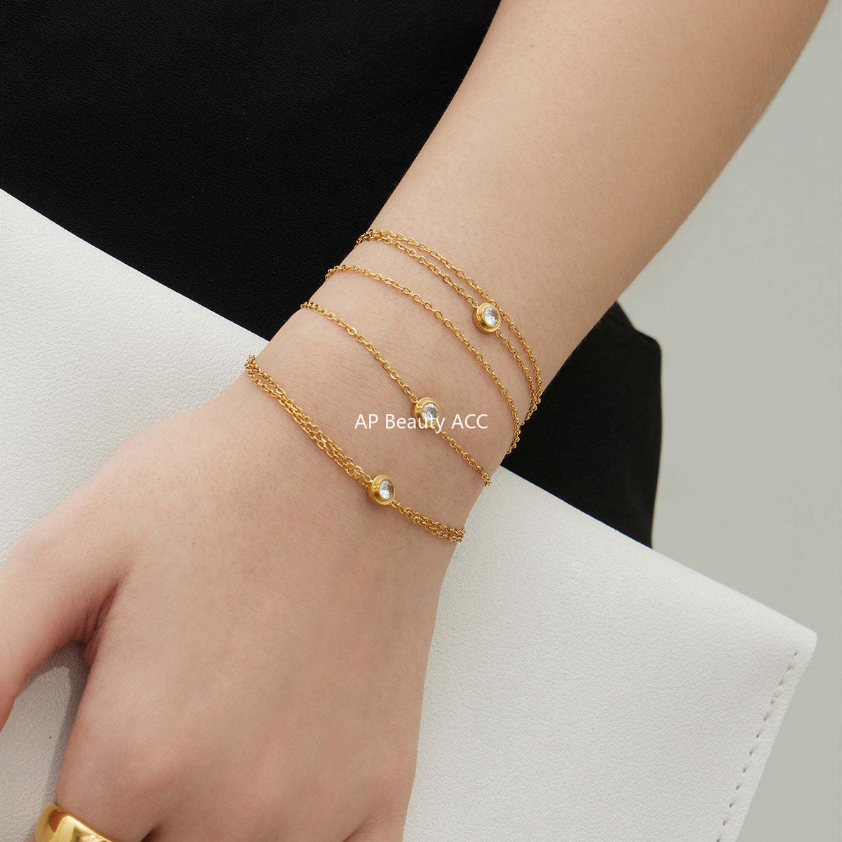 B廠-不鏽鋼單鑽鋯石雙層手鍊鍍18k真金 INS冷淡風疊戴氣質新款手飾女「E198」25.12-3