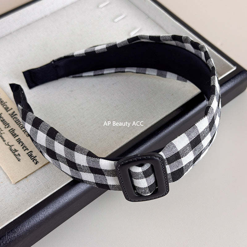 E廠-復古經典黑白格髮箍女秋冬時尚氣質頭箍高顱頂壓髮日常外戴髮捆「27634」25.11-1