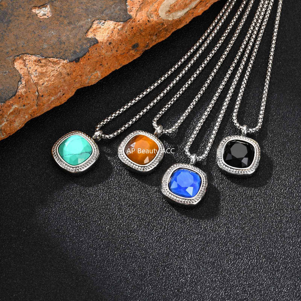 G廠-鈦鋼跨境方形切面吊墜項鍊夏季百搭男士簡約時尚設計感項墜「NC-353」25.11-1