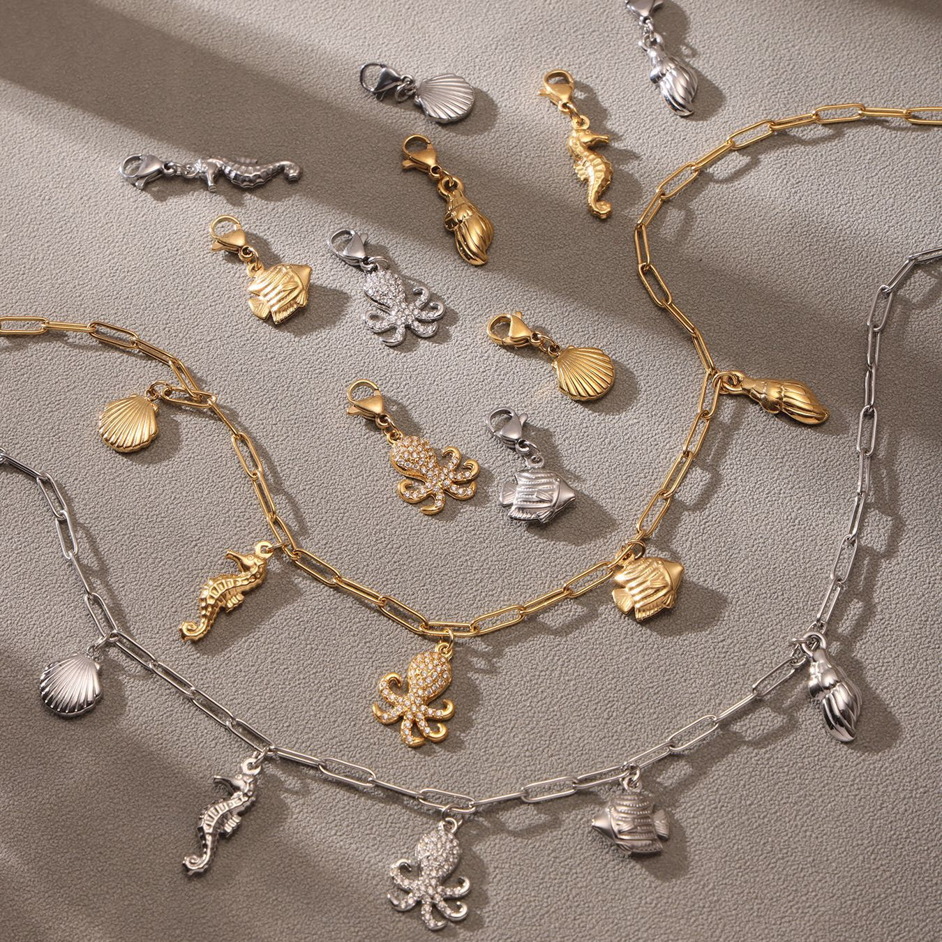 B廠-歐美海洋風章魚貝殼海螺鎖骨項鍊不鏽鋼高級不掉色夏日飾品