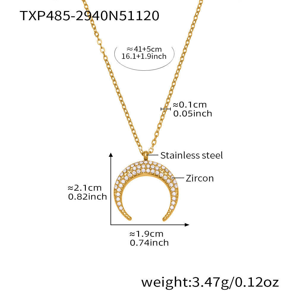 B廠-歐美熱銷新品不鏽鋼5A鋯石八芒星月牙吊墜耳環項鍊首飾套裝「TXP485」25.11-4