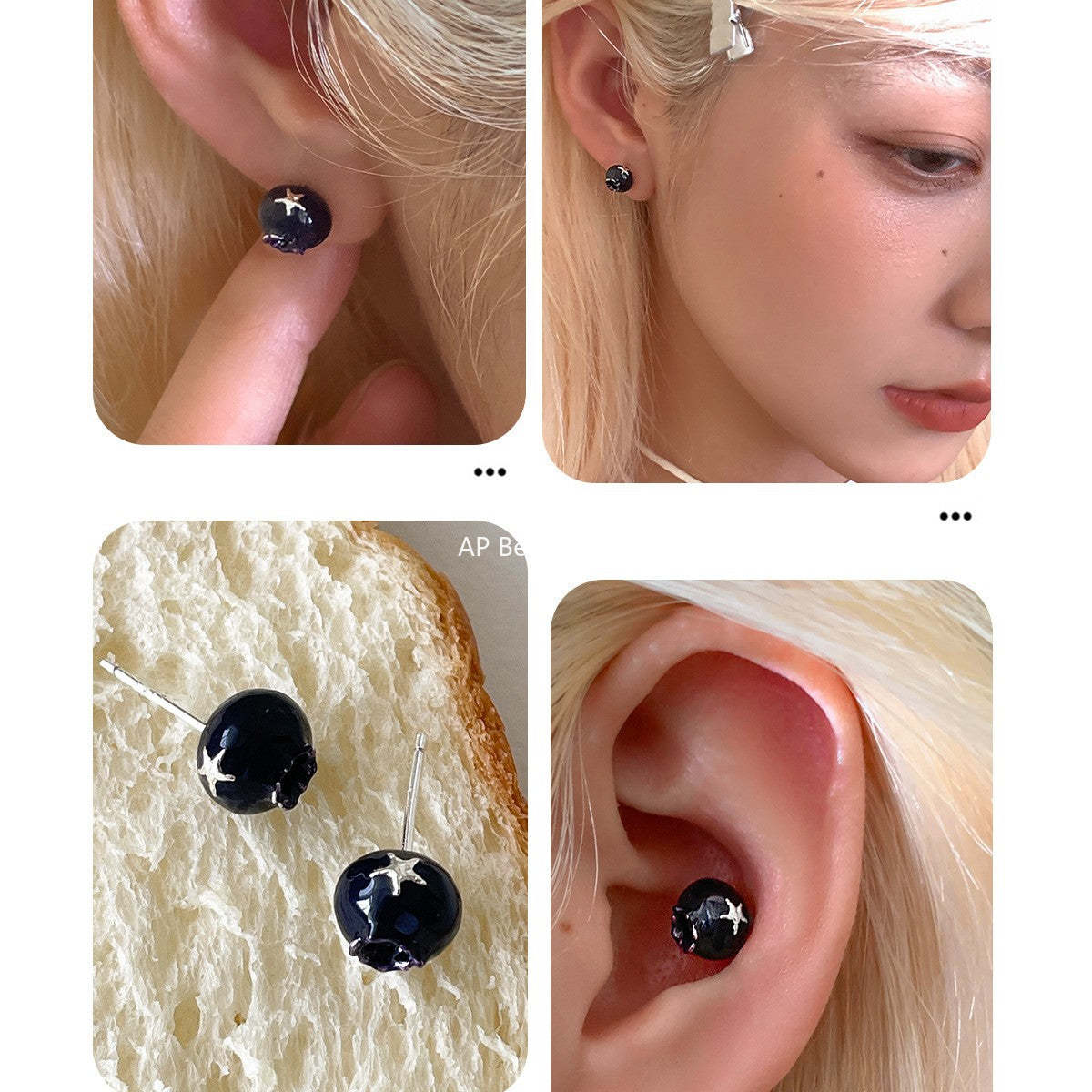 C廠-甜酷小香風藍莓耳釘女森系百搭高級感銀針耳環輕奢極簡日常耳飾「EH-4266」25.11-3