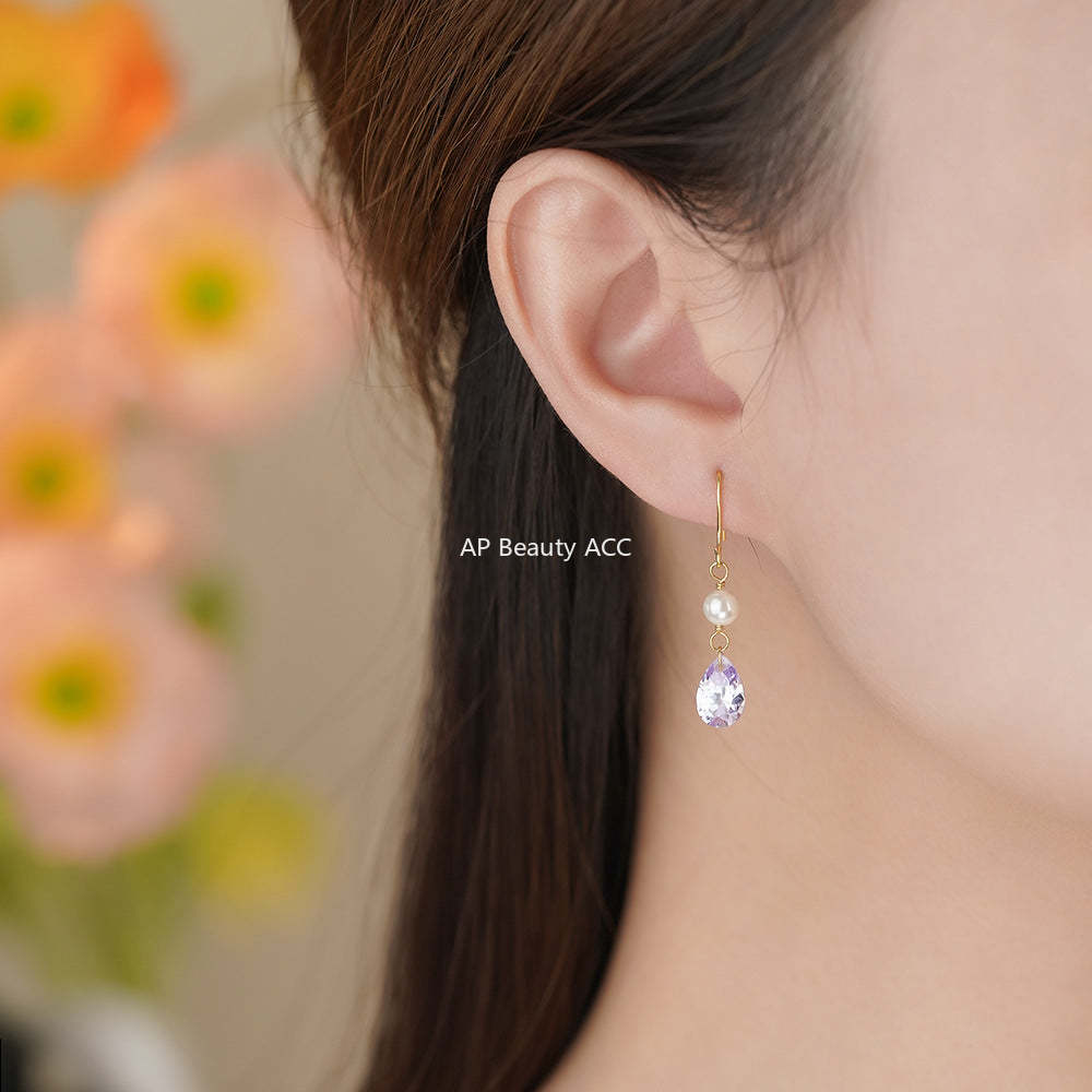 D廠-純銀S925鋯石珍珠耳鉤輕奢耳墜法式優雅貴女氣質復古精緻耳環「YC9337E_1」25.12-1