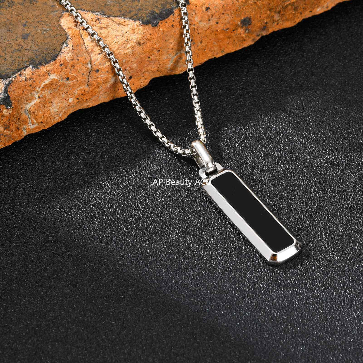 G廠-歐美跨境男士不鏽鋼吊墜長條虎眼石幾何百搭時尚簡約項鍊「PN-2226」25.11-2