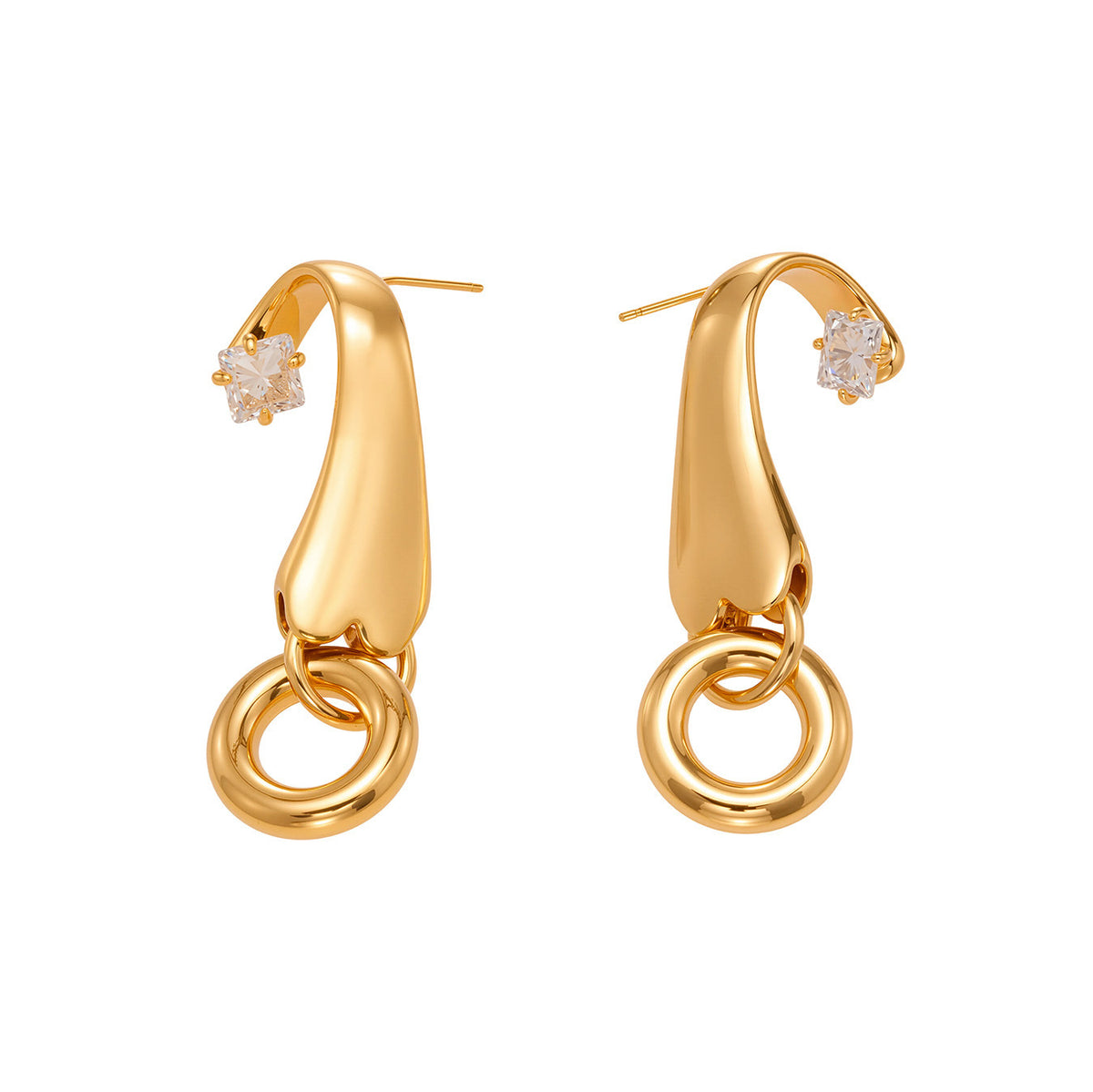 B廠-歐美跨境熱銷銅材質電鍍個性創意ins風鑲鋯石耳圈耳釘耳飾「F814」25.11-1