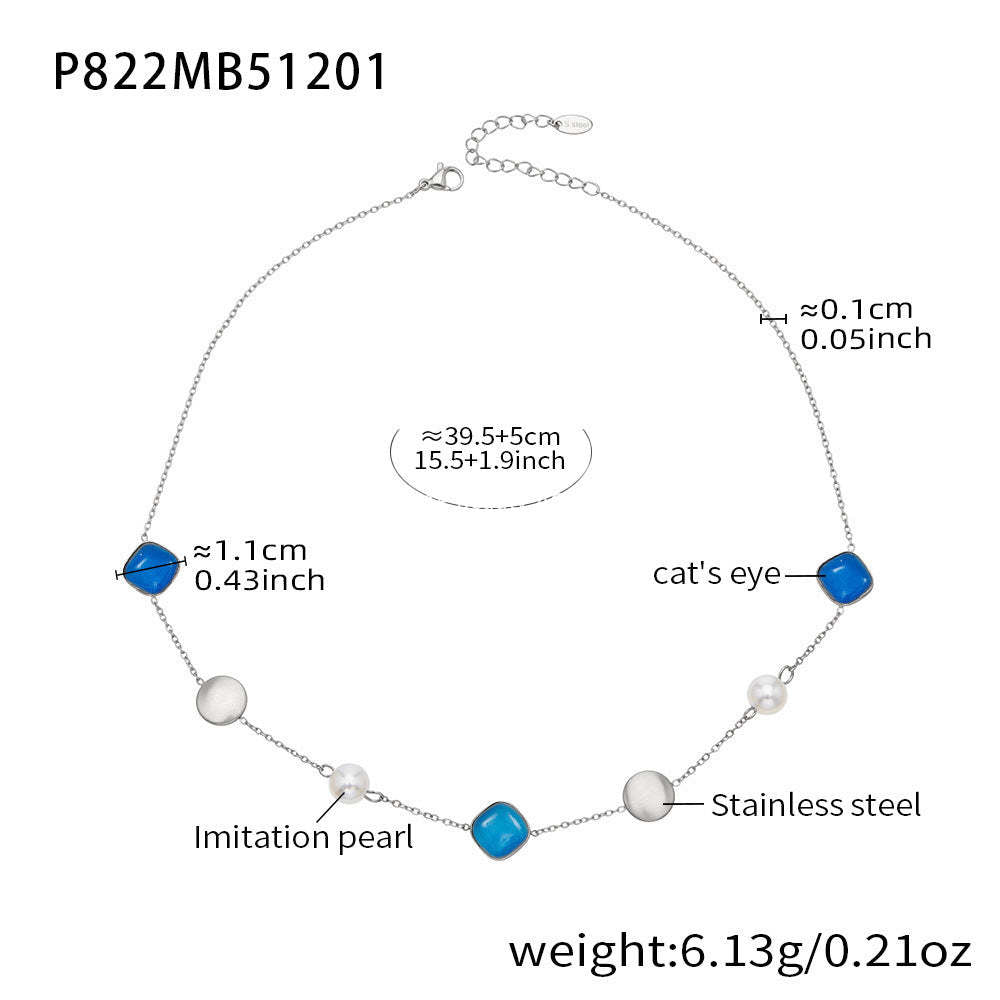 B廠-不鏽鋼貓眼石多色手工串膠珠鎖骨項鍊鍍18k真金質感女款珠寶首飾「P822」25.12-2