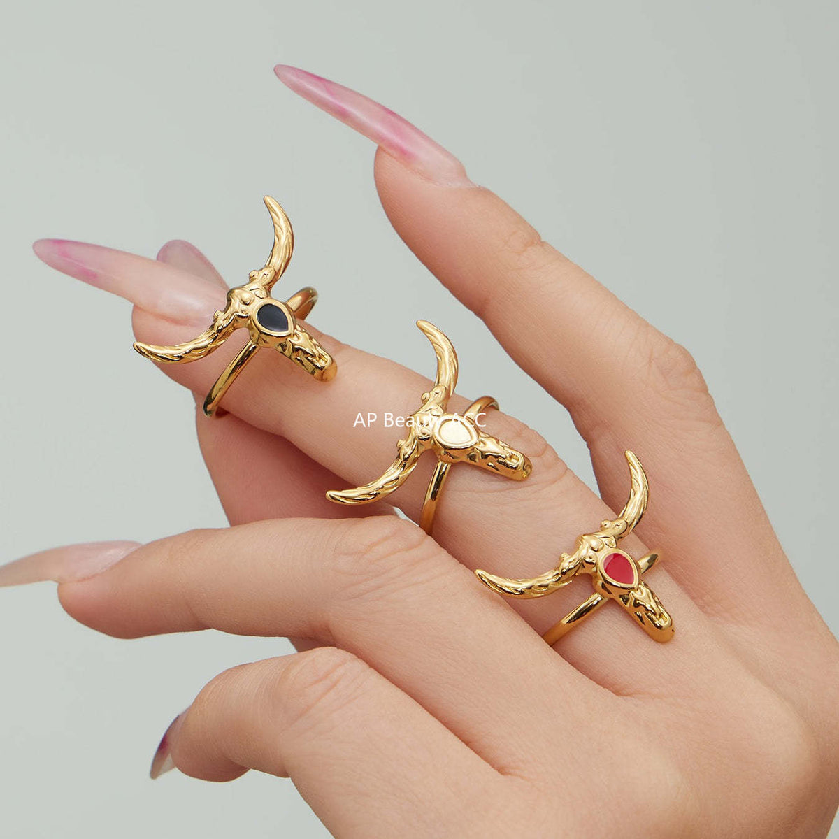 B廠-不鏽鋼牛頭馬滴油開口可調節戒指鍍18k真金歐美時尚百搭朋克指環「A668-A689-A670」25.12-3