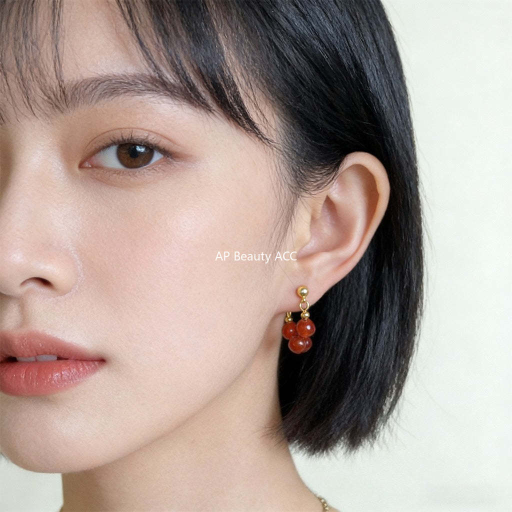 A廠-天然石紅瑪瑙新中式文藝復古國潮氣質高級感新款耳飾工廠耳環飾品「7259」25.12-3