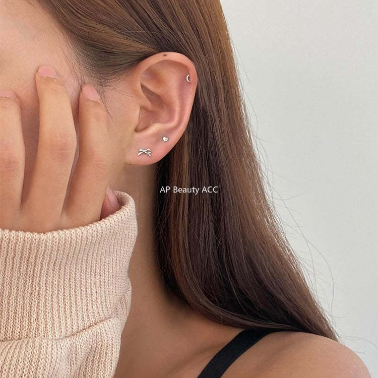 C廠-925純銀輕奢蝴蝶結耳釘女韓風簡約日常星星月亮耳環小眾高級耳飾「EH-4256」25.11-3