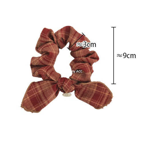 E廠-復古格紋學院風蝴蝶結髮圈減齡時尚百搭髮繩皮筋小腸髮圈頭飾品「27646」25.11-1