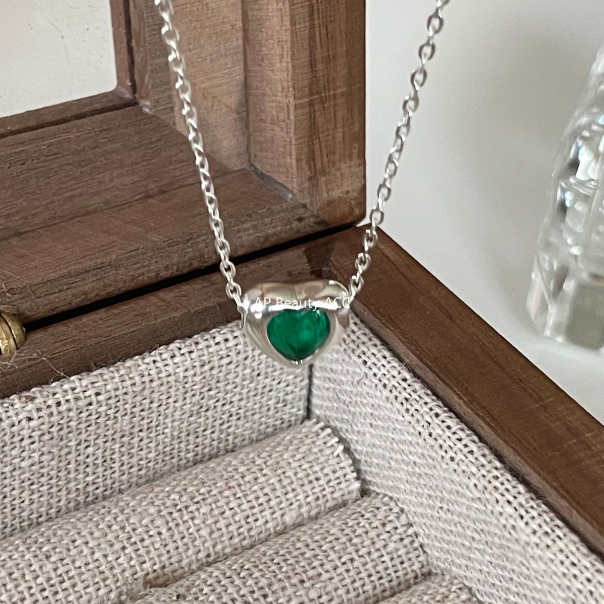 F廠-歐美韓國韓版925純銀項鍊ins小紅書愛心綠鑽項鍊簡約網紅項鍊「B1084」25.11-2