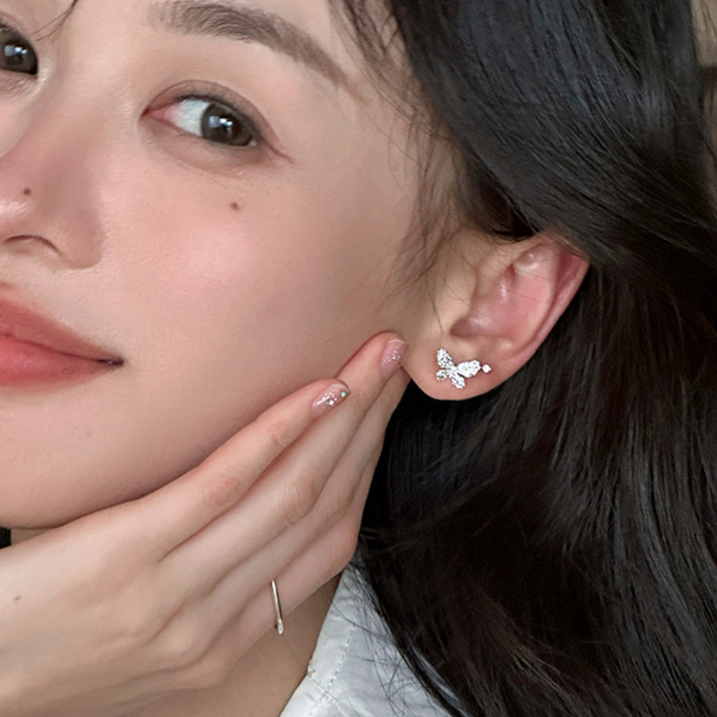 C廠-日系百搭滿鋯蝴蝶銀針耳釘女輕奢甜美ins風耳環簡約時尚夏日耳飾「EH-3716」25.06-4
