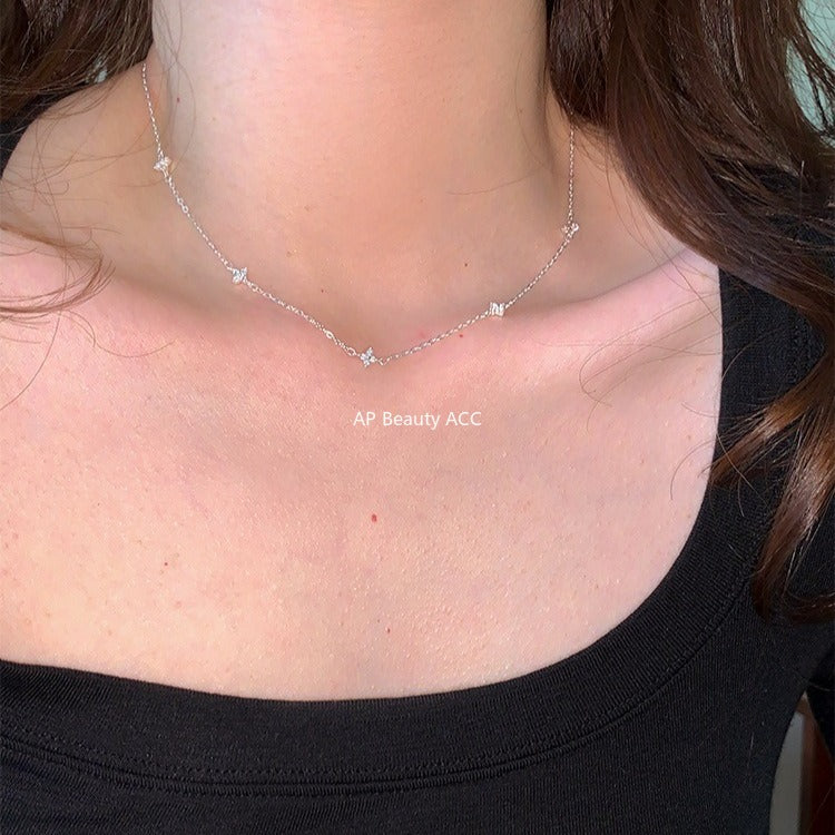 C廠-幸運四葉草滿天星純銀項鍊女小清新細款高級感個性百搭鎖骨頸鏈「XL-1228」25.11-1