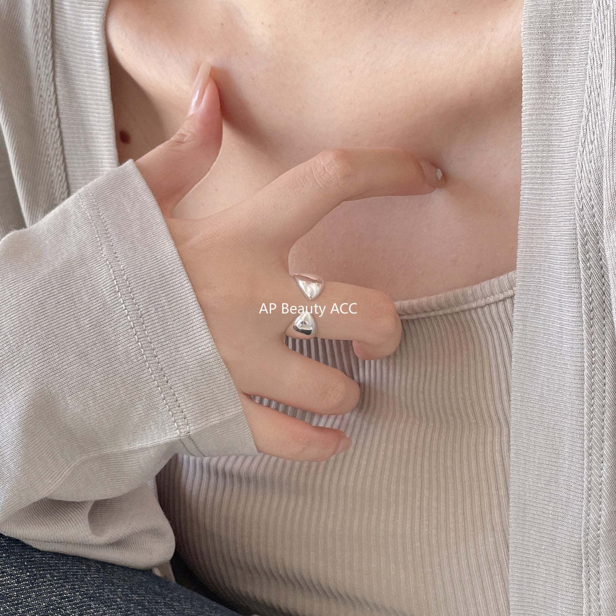 F廠-韓版飾品925純銀水滴對稱戒指個性小紅書設計感INS戒指指「J1902」25.12-2