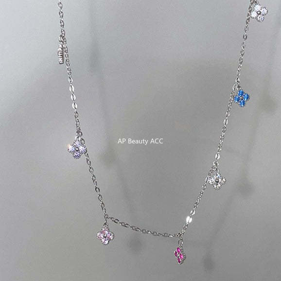 C廠-新款爆款復古多巴胺四葉草項鍊女925純銀百搭法式輕奢疊戴鎖骨鏈「XL-1214」25.12-2