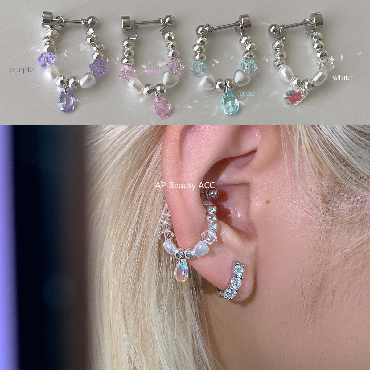 C廠-彩色多巴胺水滴鋯石耳環女輕奢百搭甜美碎銀鈦鋼耳圈精緻秋冬耳飾「EH-4281」25.11-4