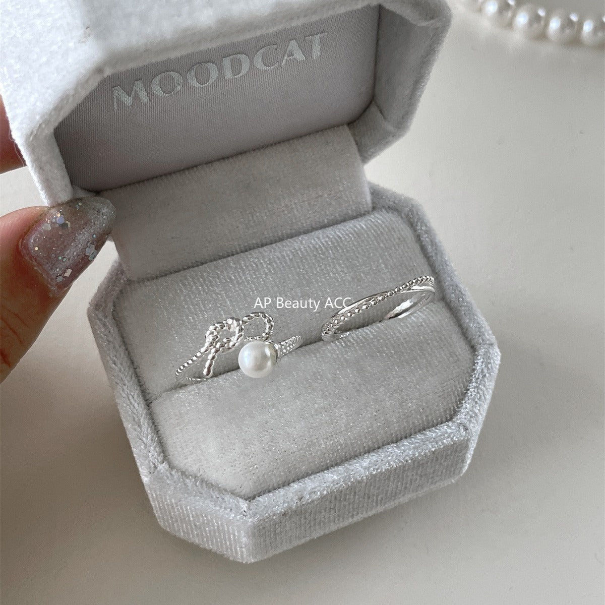 C廠-甜美珍珠戒指女極簡冷淡風氣質優雅925純銀交叉開口指環百搭指戒「JZ-0702」25.11-1