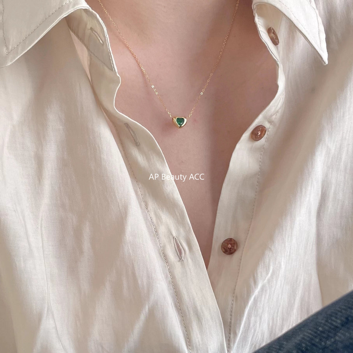 F廠-歐美韓國韓版925純銀項鍊ins小紅書愛心綠鑽項鍊簡約網紅項鍊「B1084」25.11-2