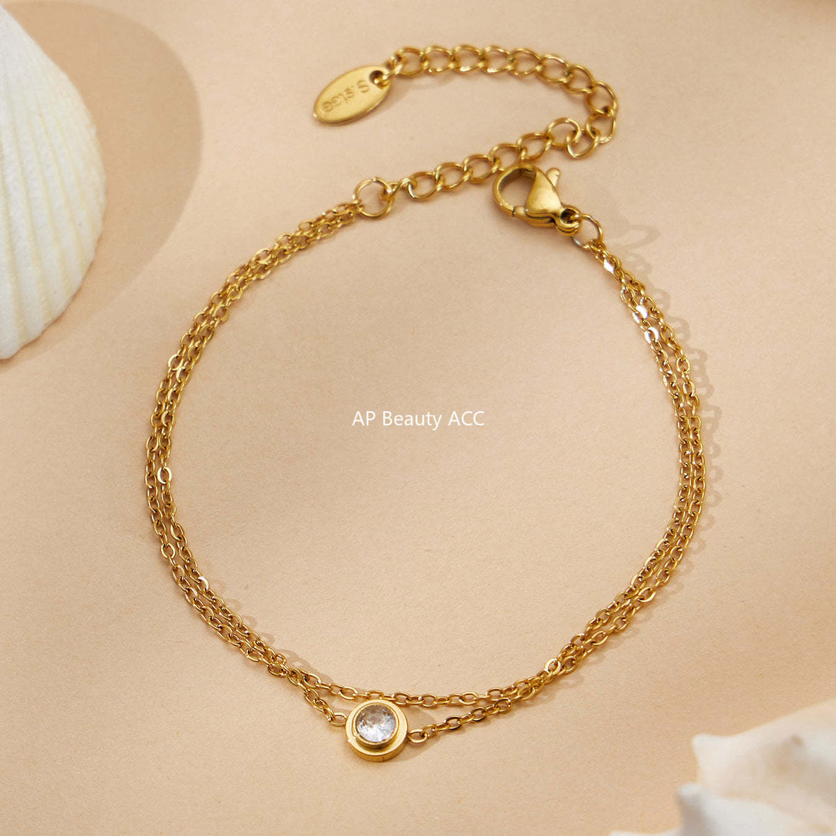 B廠-不鏽鋼單鑽鋯石雙層手鍊鍍18k真金 INS冷淡風疊戴氣質新款手飾女「E198」25.12-3