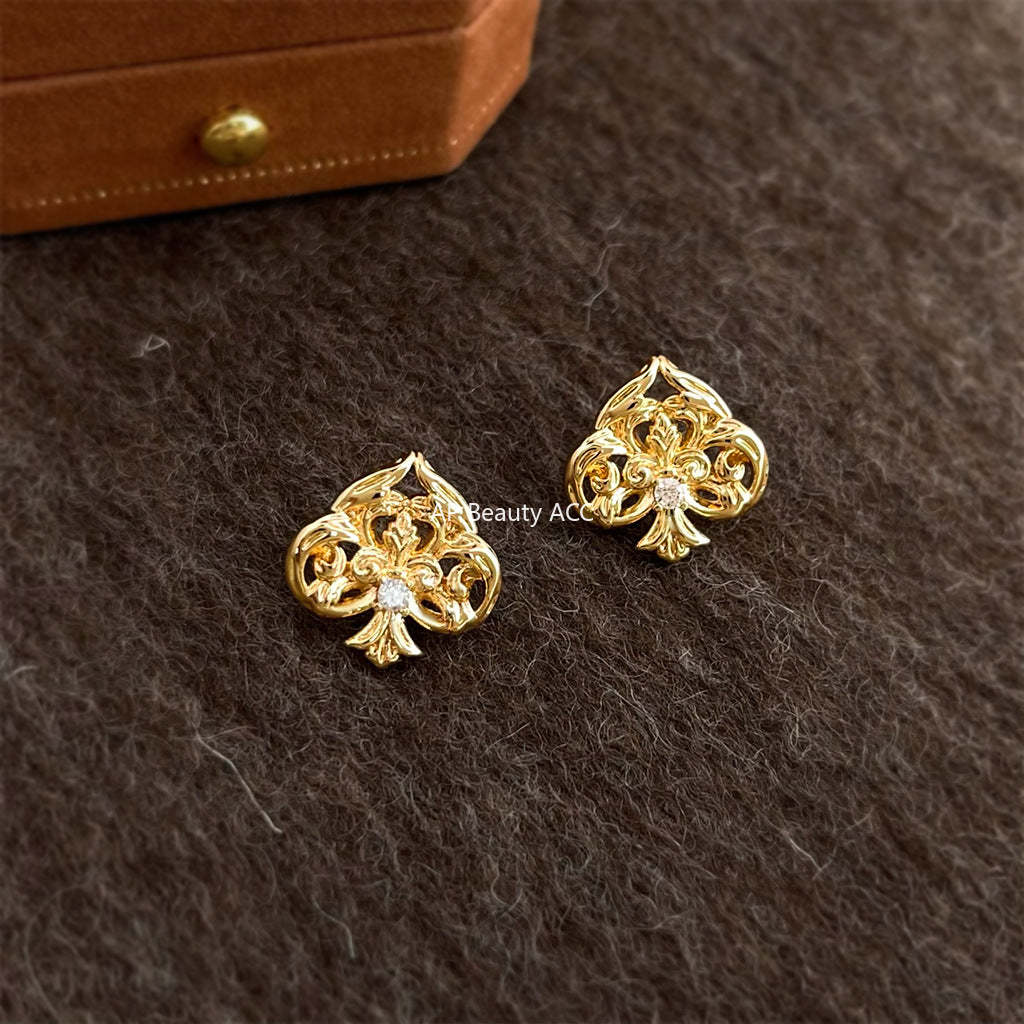 A廠-紅桃A原創設計微鑲鋯石925銀針個性設計師款小眾新款耳飾工廠耳釘「7160」25.11-4