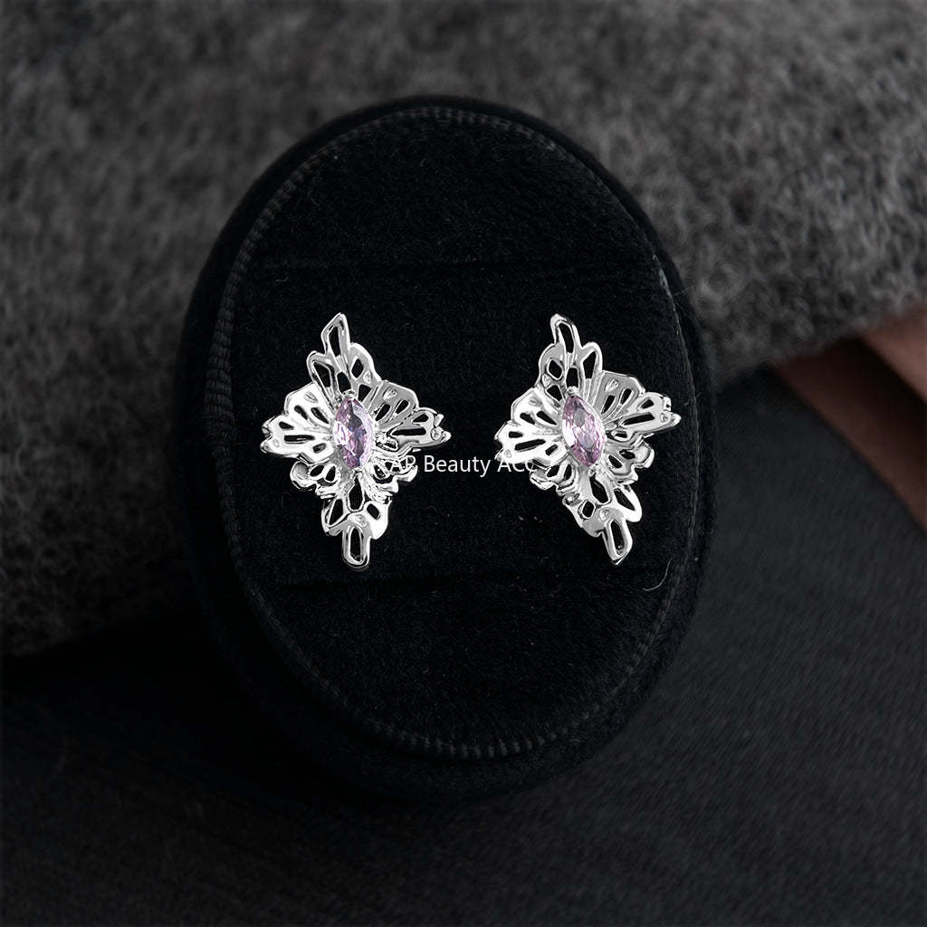 A廠-紫薇花原創設計師款s925銀針鑲嵌鋯石立體花朵新款耳飾工廠耳環女「7243」25.12-3