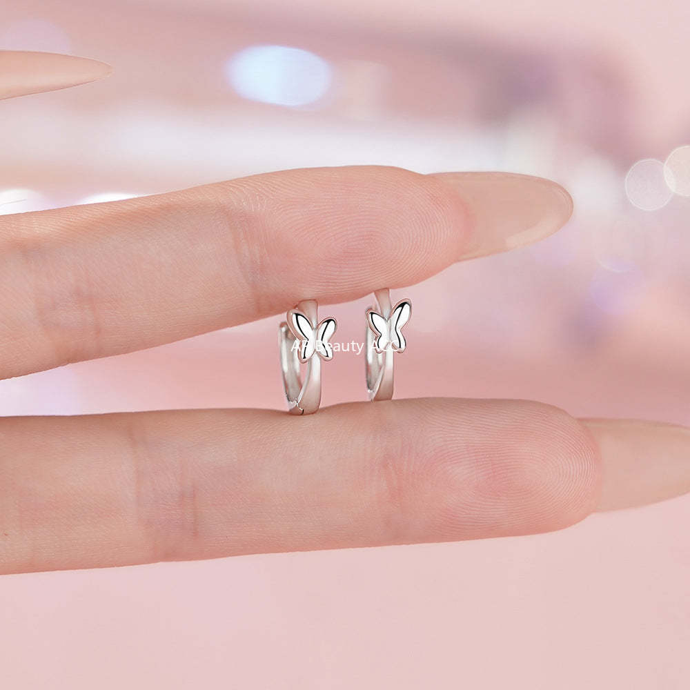 D廠-純銀S925甜美蝴蝶耳扣女時尚精緻百搭設計高級感優雅森系耳飾「YC9500E」25.12-3