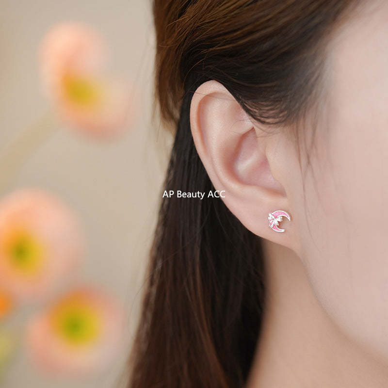 D廠-足銀S999輕奢公主月亮蝴蝶結耳環女甜美淑女風可愛百搭耳飾品批發「YC6344E_1」25.11-1