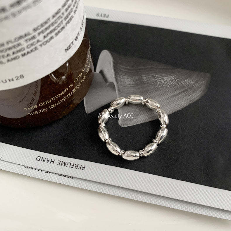 C廠-韓國輕奢小眾老花四葉草糖果十字架愛心大象米珠彈力S925純銀戒指「RC」25.11-4