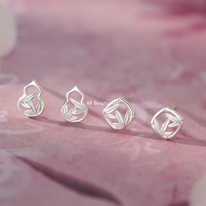 D廠-S999足銀葫蘆竹葉耳環方形竹葉耳環中式獨特清新耳飾耳釘「YC3092E_1 YC4907E_1」25.11-2