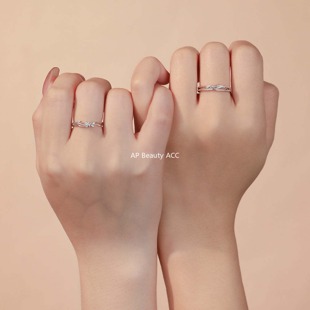 D廠-原創足銀S999玫瑰情侶對戒高級設計感小眾清新甜美不掉色戒指批發「YC5149R_1」25.12-2