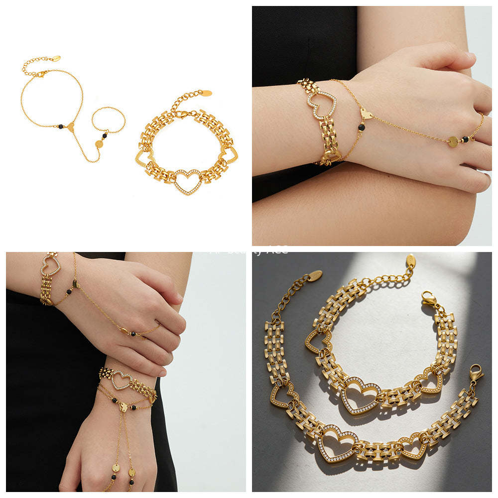 B廠-不鏽鋼鋯石愛心手錶鏈天然石愛心手指鏈組合高質感飾品鍍18k真金「E162-E169」25.12-3