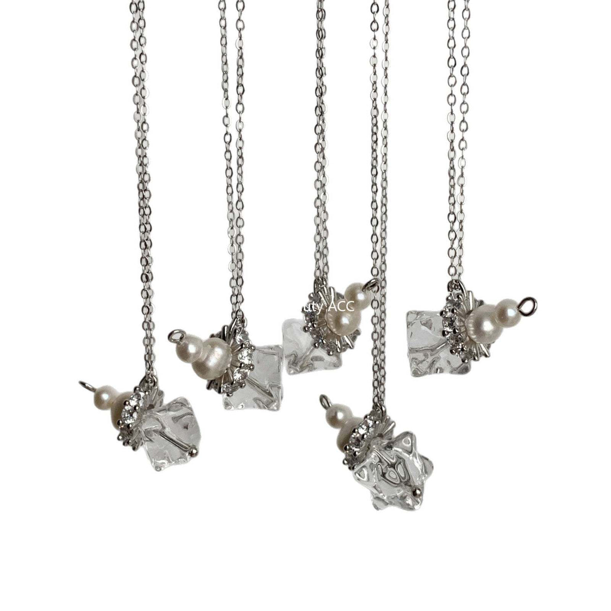 C廠-韓國ins風小眾設計 守護星 天然白水晶天然淡水珍珠S925純銀項鍊「1497」25.11-3