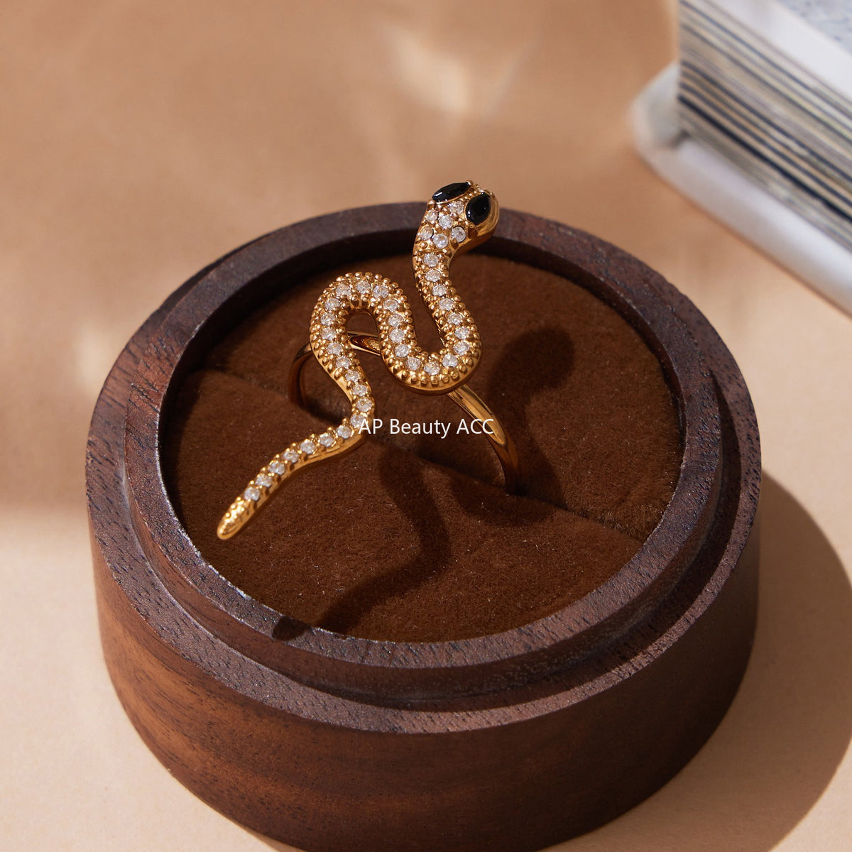 B廠-精緻5A鋯石蛇形滿鑽不鏽鋼戒指耳環首飾套裝鍍18k金跨境飾「TXF412」25.10-1