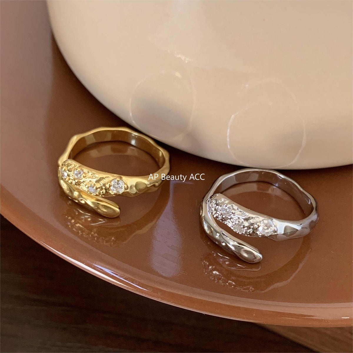 F廠-法式風925純銀鑲鑽不規則戒指 極簡時尚女設計感ins網紅戒「J1269」25.12-2