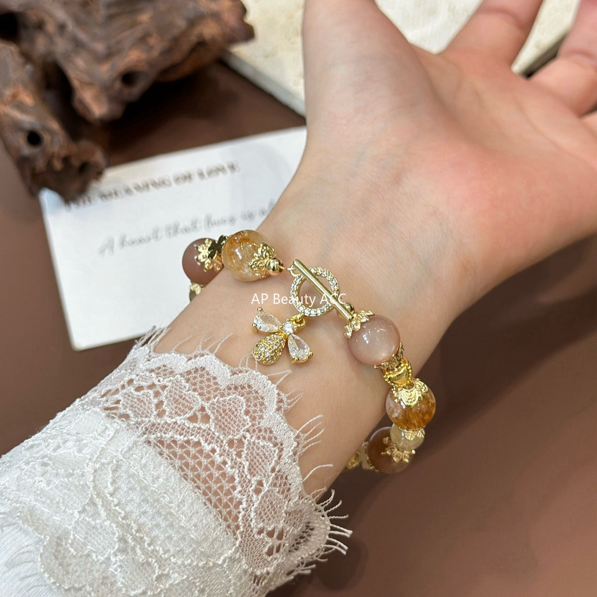 AS廠-天然橙月光黃塔晶金髮晶手鍊女小眾設計蝴蝶吊墜幸運手串「l2942」25.11-1