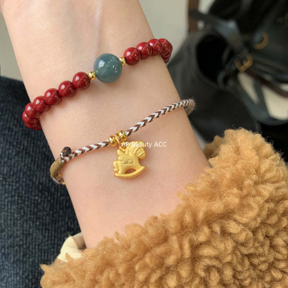 C廠-搖搖馬木馬2026屬馬生肖馬年S925純銀手工紅色（可調節）編繩手鍊「1630」25.12-3