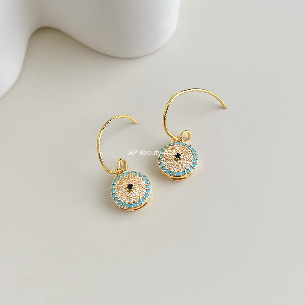 A廠-法式鑲嵌滿鋯石圓形幾何時尚高級感新款耳飾工廠日常通勤耳環飾品「7051」25.11-2