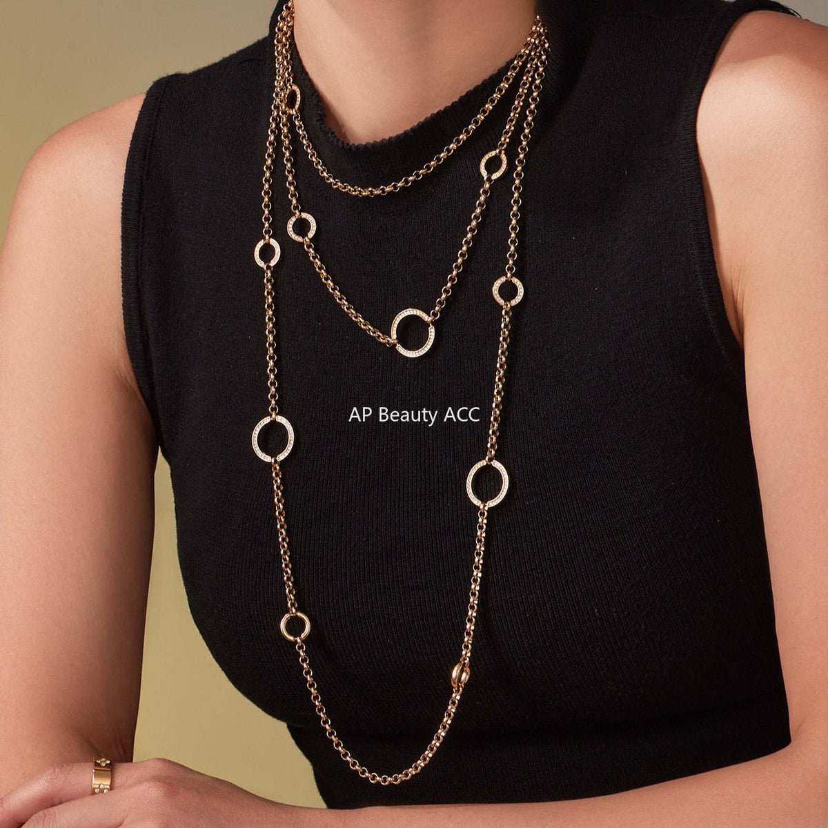 B廠-跨境流行長款毛衣鏈O字5A鋯石雙層疊戴項鍊不鏽鋼材質飾品「M085」25.11-3