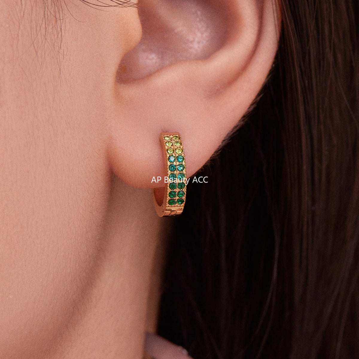 B廠-簡約C型鑲彩鑽拼色鋯石耳扣不鏽鋼鍍18k真金輕奢小眾耳環女「F798」25.11-1