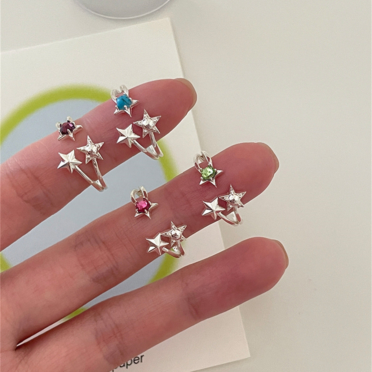C廠-森系韓版雙層氣質純銀戒指女簡約冷淡風網紅星星鋯石指戒百搭指環「JZ-0676」25.08-3