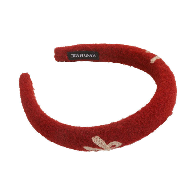 E廠-新年紅色刺繡蝴蝶結高顱頂髮箍女溫柔外出高級感頭箍髮捆可愛髮飾「27756」25.12-1