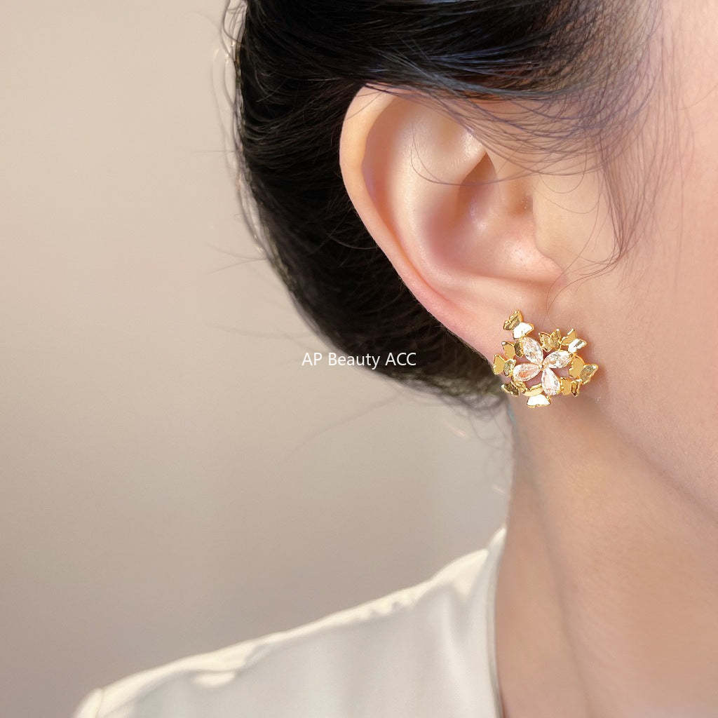 A廠-蝶群~原創設計個性小眾創意925銀針鑲嵌鋯石新款耳飾工廠耳環飾品「7156」25.11-4