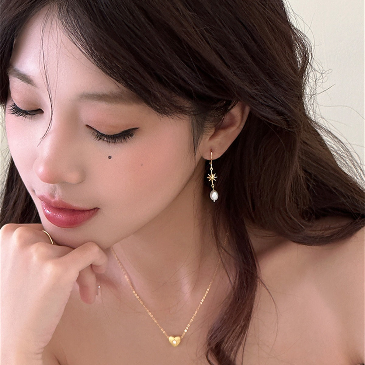 C廠-法式復古ins風八芒星銀針耳環女簡約輕奢設計感高級珍珠流蘇耳圈「EH-4000」25.10-2
