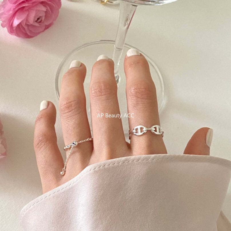 F廠-韓國韓版極簡925純銀 簡約ins潮人同款 橄欖珠戒指「J1621」25.12-1