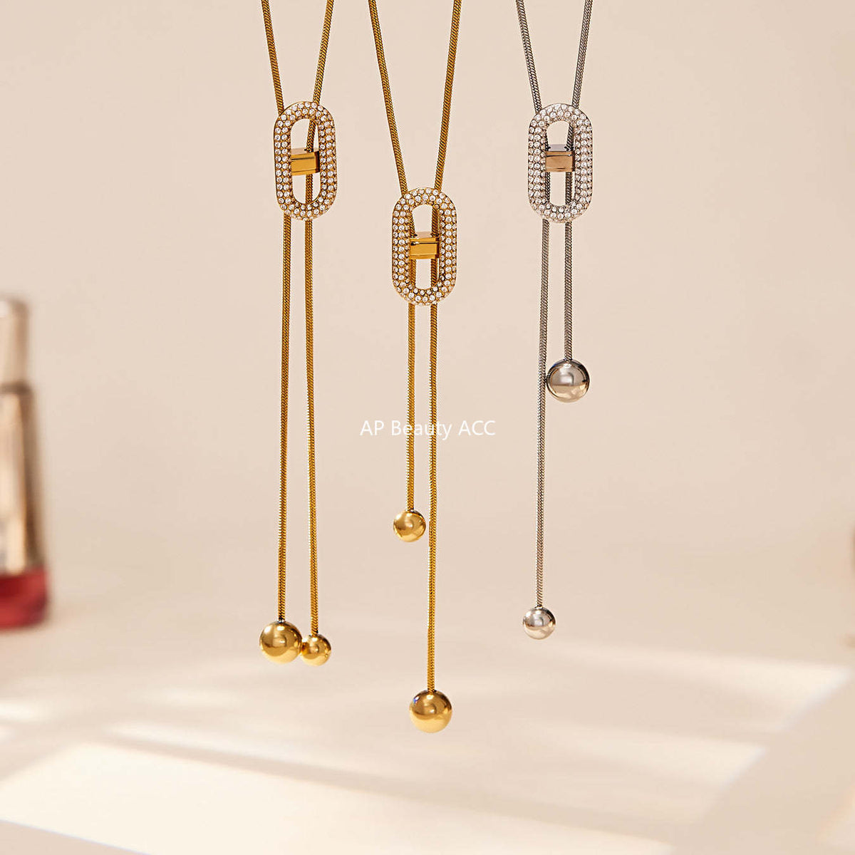 B廠-超閃5A鋯石日字抽拉項鍊不鏽鋼鍍18k真金跨境新款珠寶首飾「P560」25.11-3